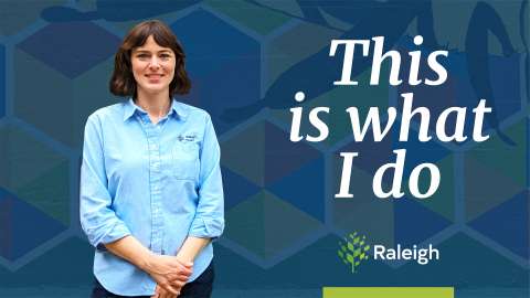 &quot;This is What I Do&quot; with Raleigh logo and photo of Tierney Sneersinger
