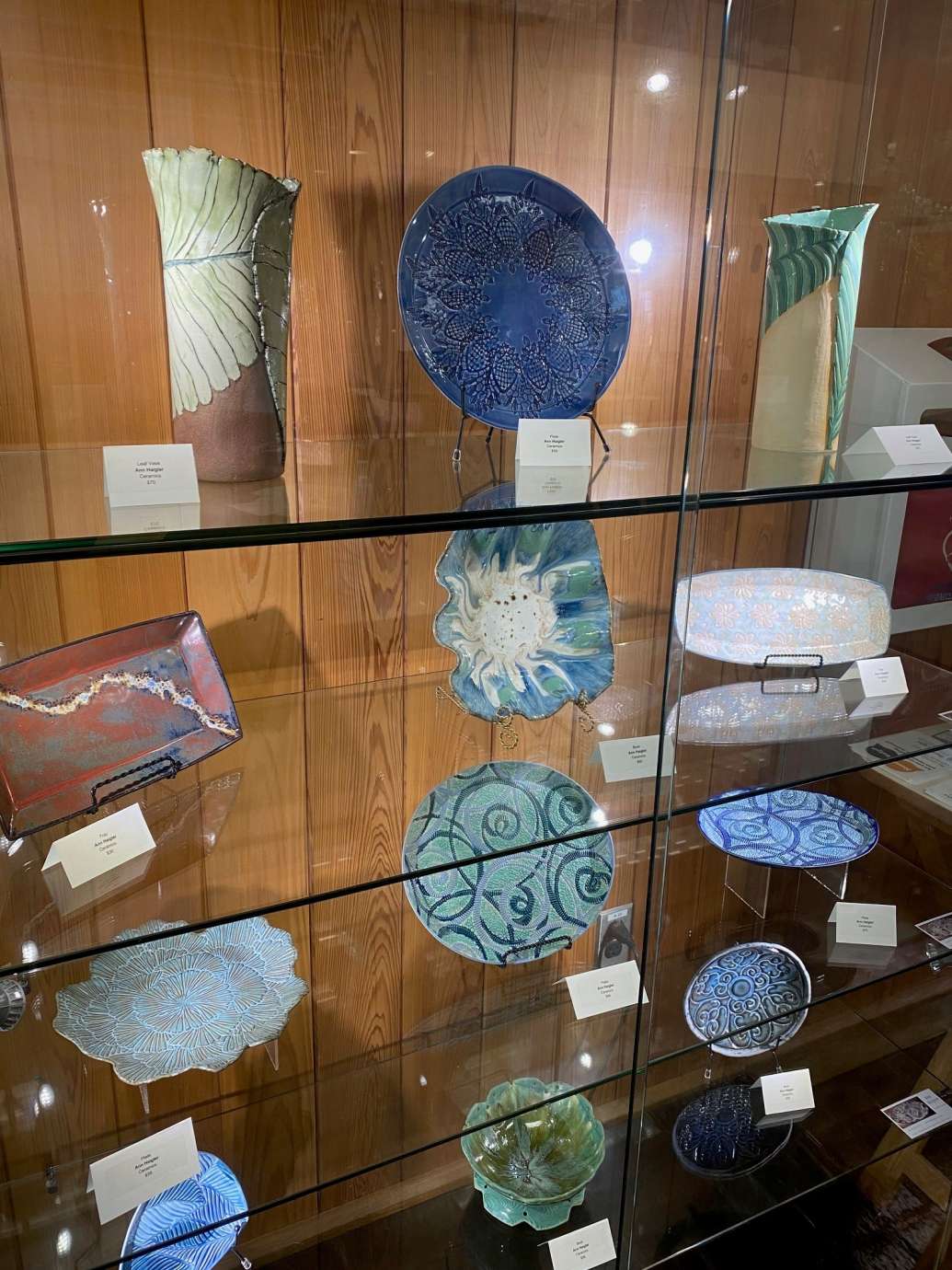 Ceramics by Ann Haigler in Glass Case