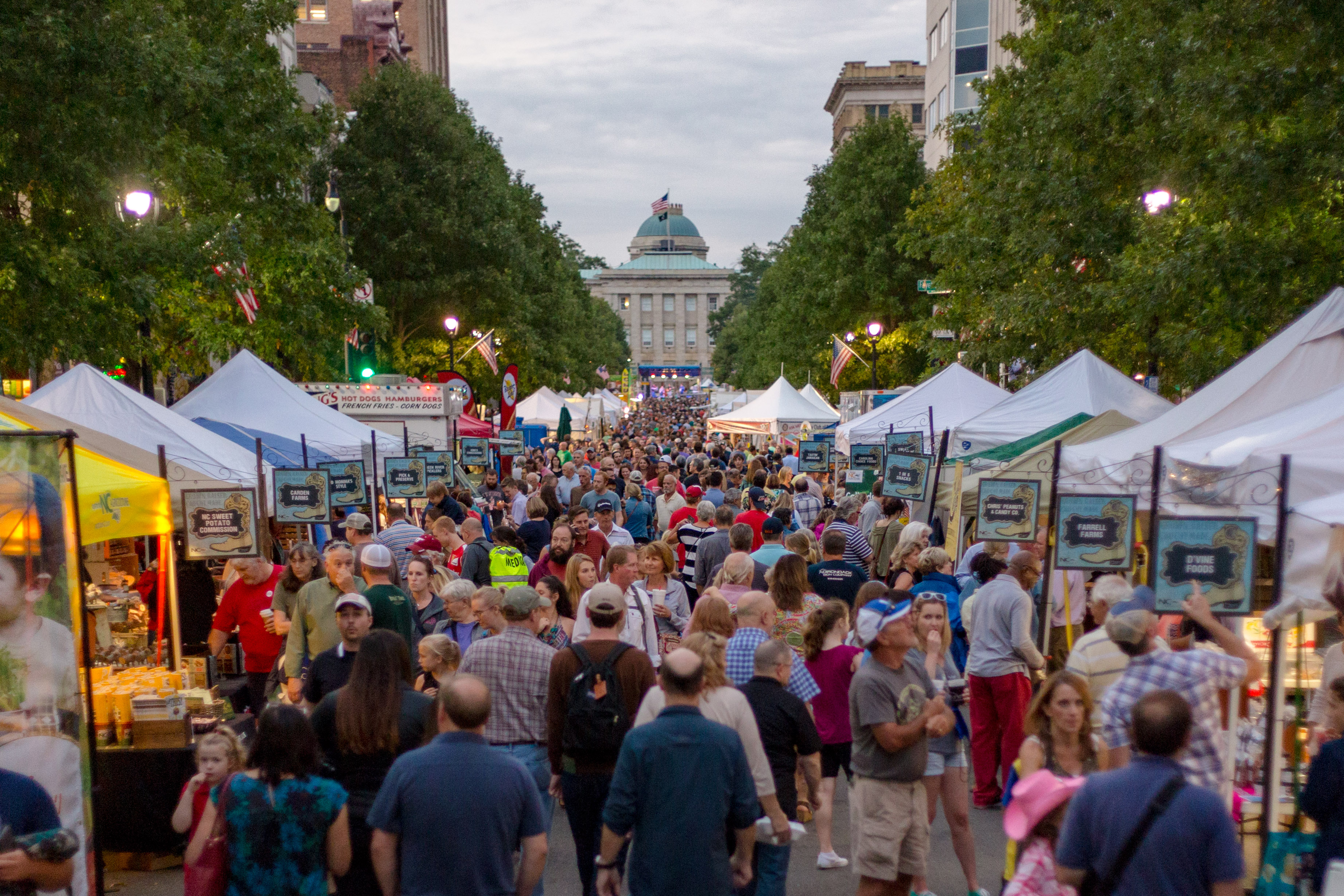 Festival goers in downtown Raleigh at Wide Open Bluegrass Festival