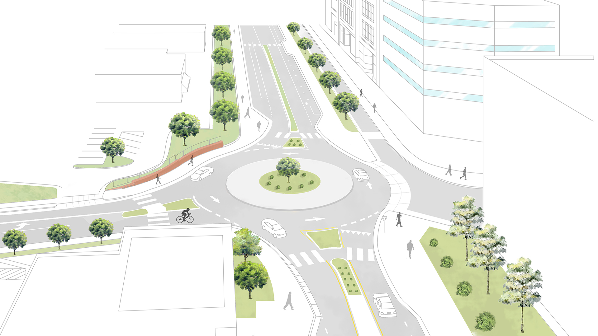 a rendering of Hillsborough Street, showing what a complete streets looks like.