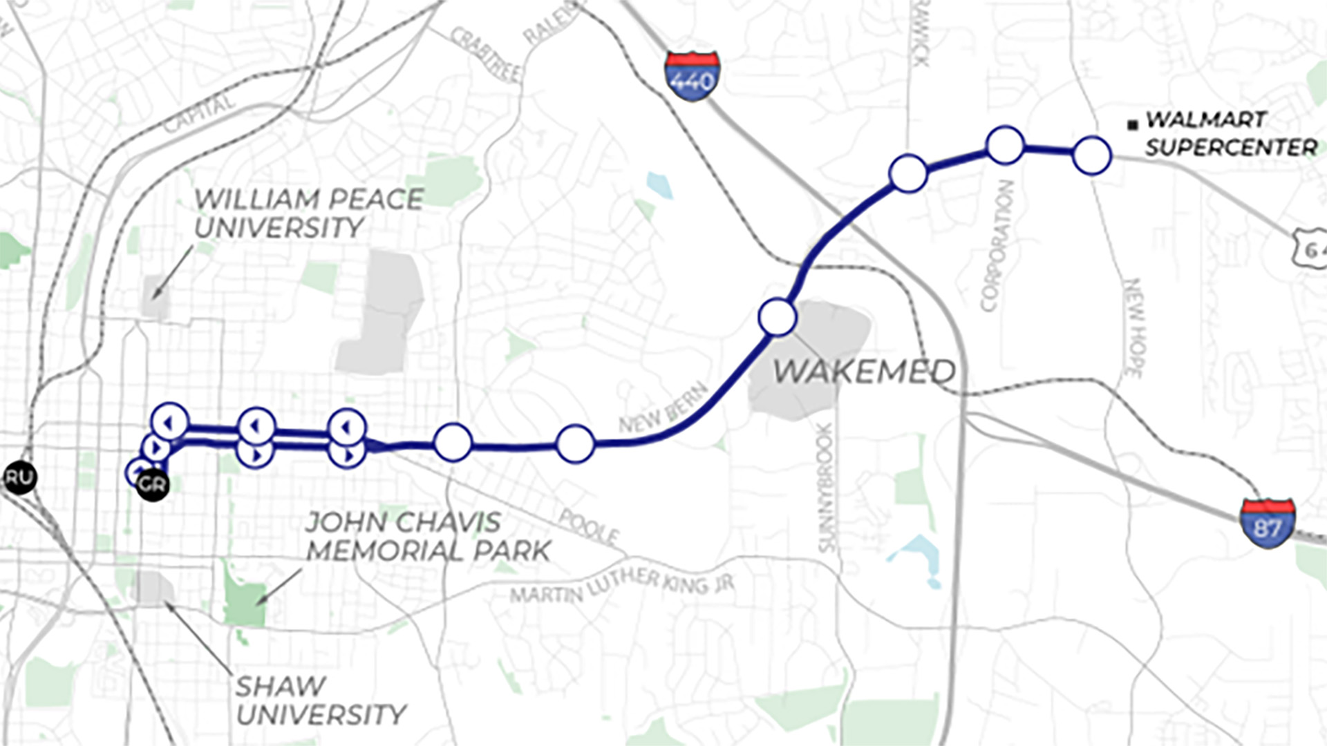 New Bern Avenue Advanced Station Location Map