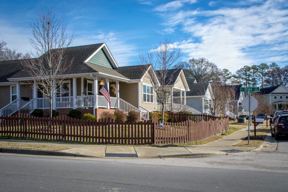Row of houses on street corner in Raleigh