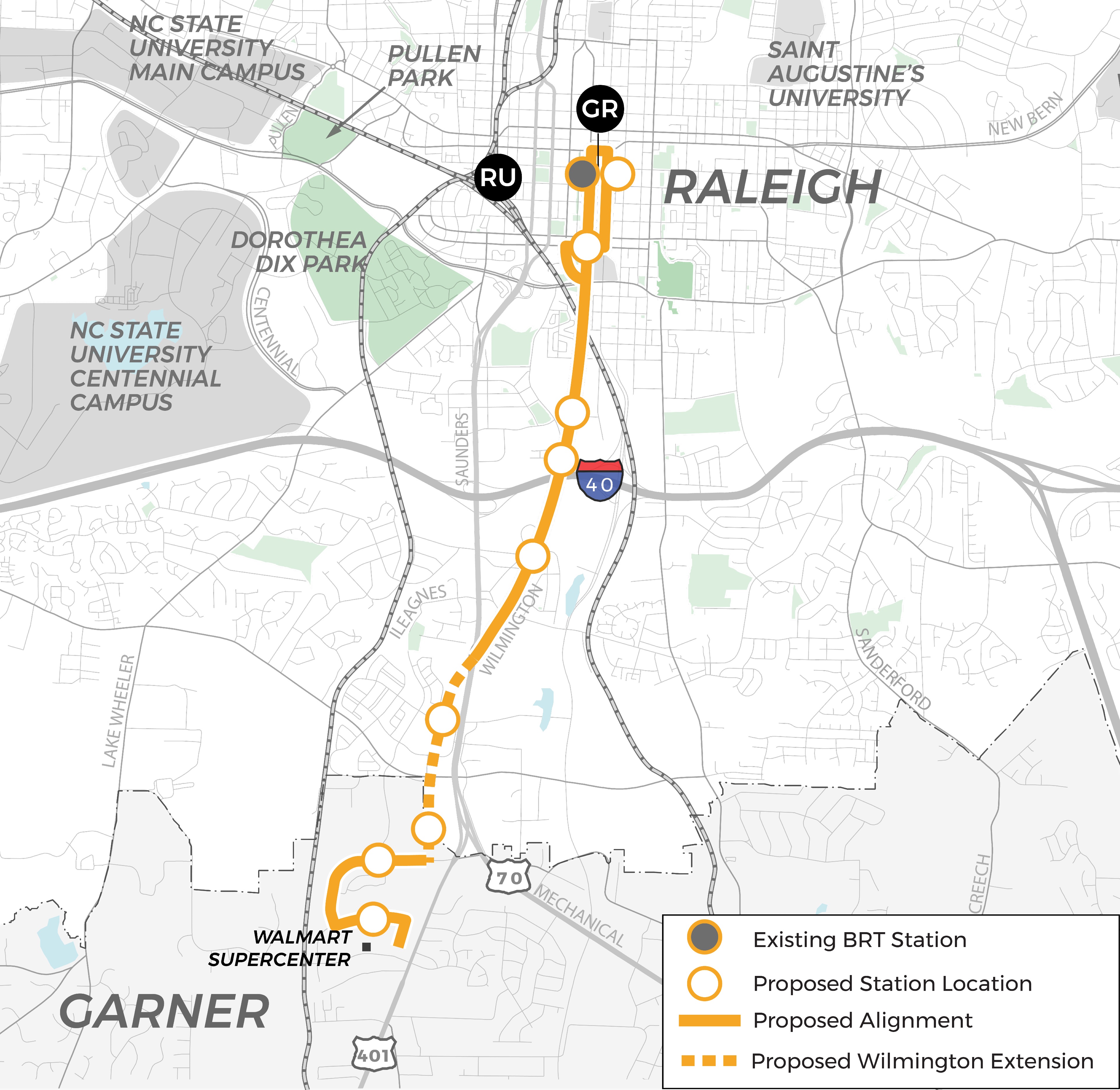 Map of preliminary Southern Bus Rapid Transit route