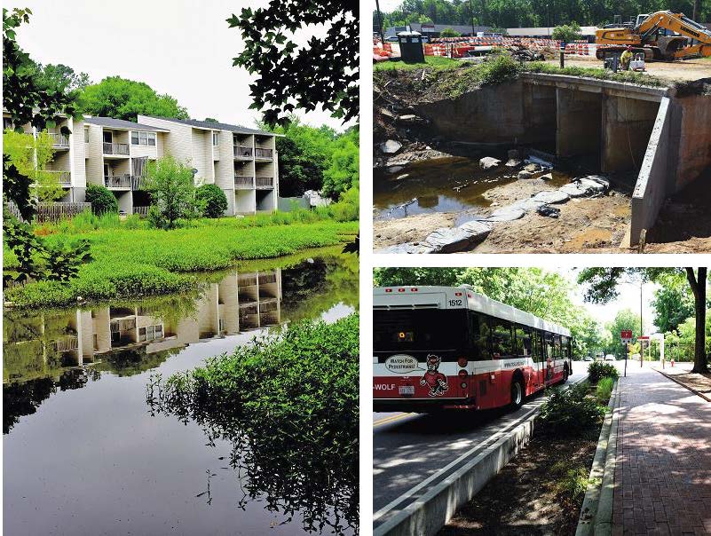Waterway, construction site, and a bioretention area