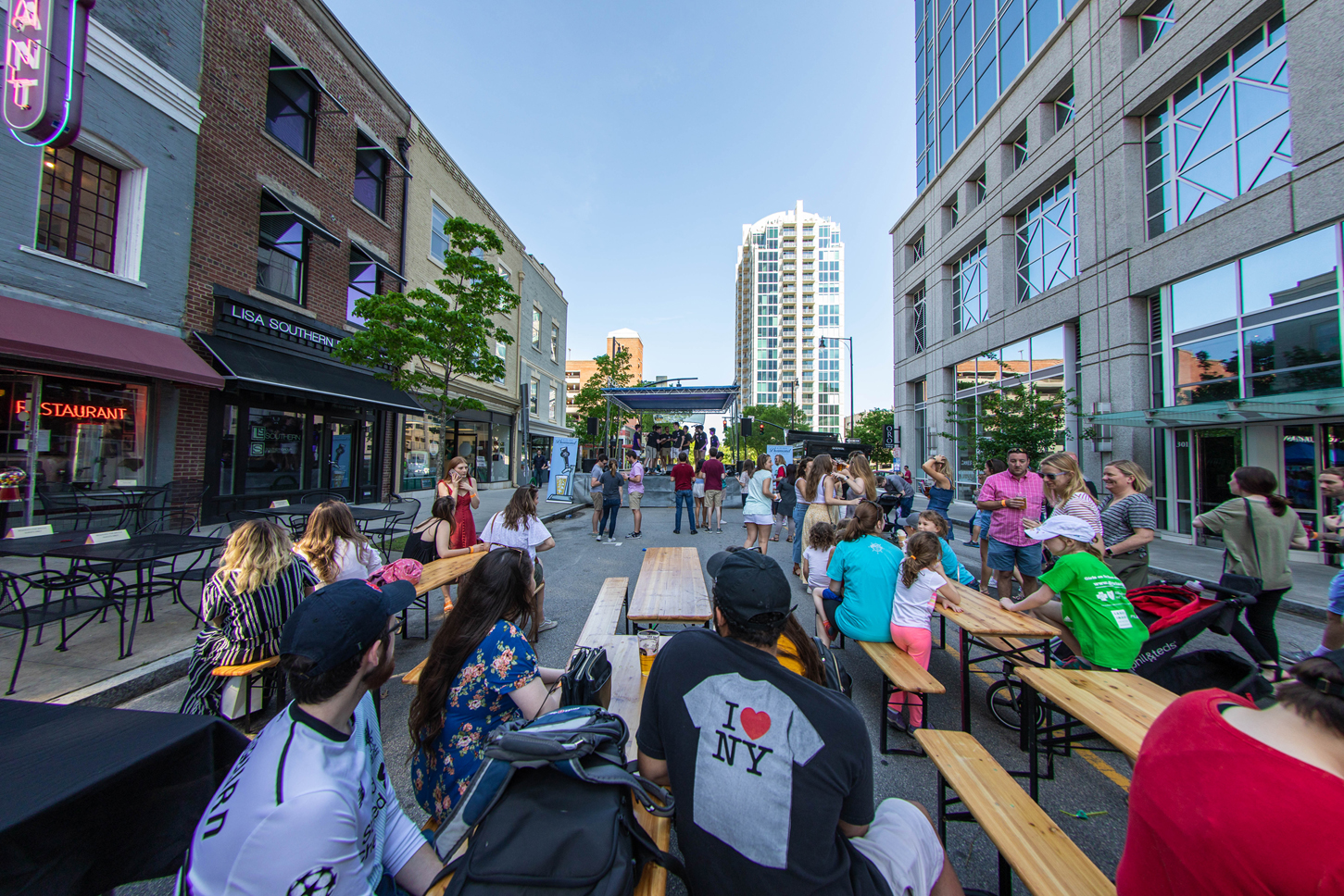 Crowd gathers on Martin Street during Brewgaloo in Downtown Raleigh