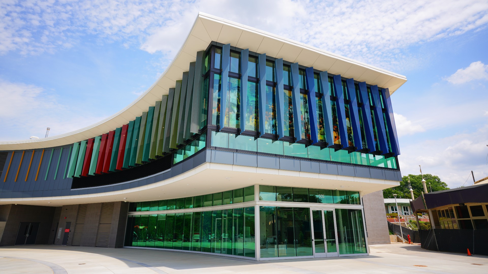 an image of a building with art on the walls