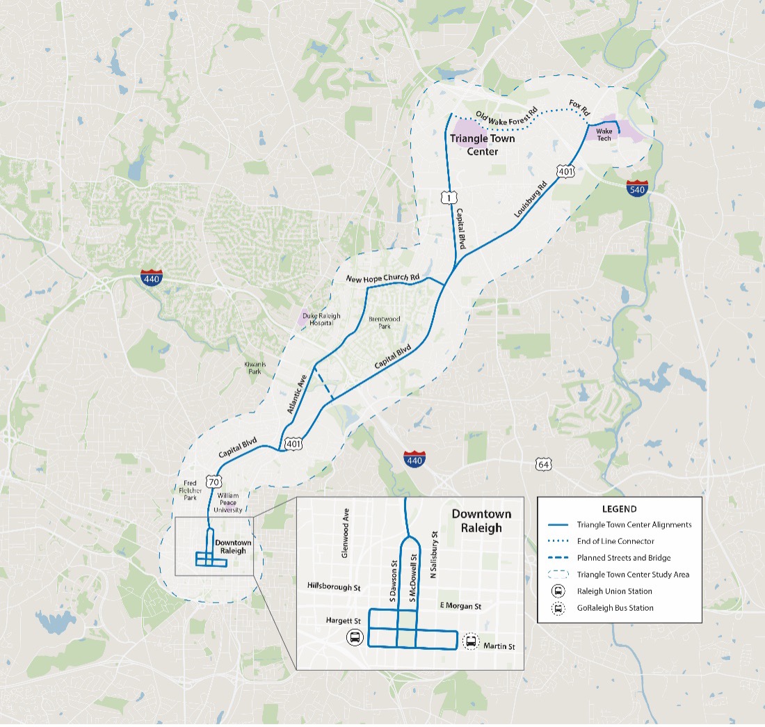 Downtown Raleigh to Triangle Town Center BRT Map