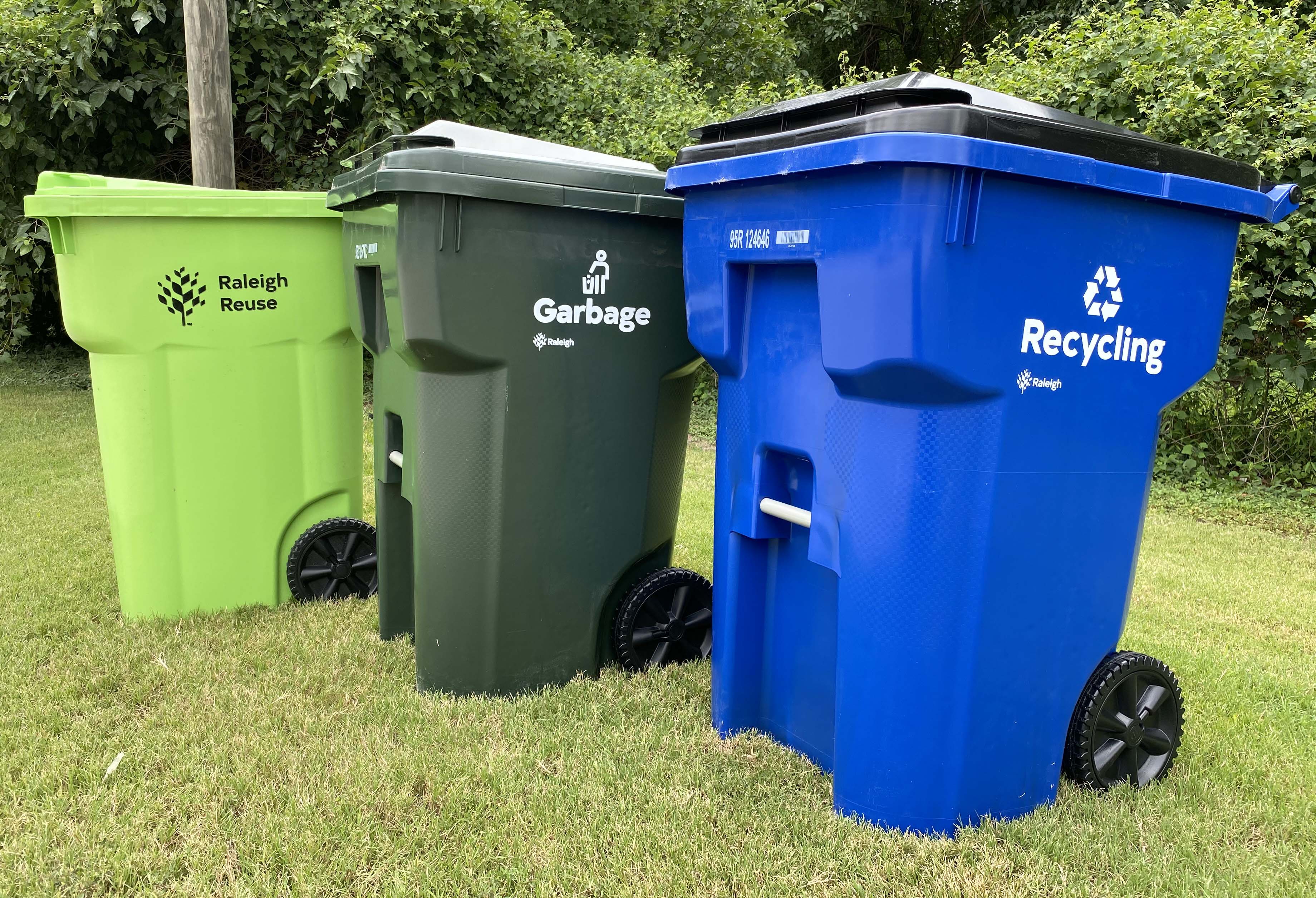 solid waste service garbage cart, recycling cart, and yard waste cart