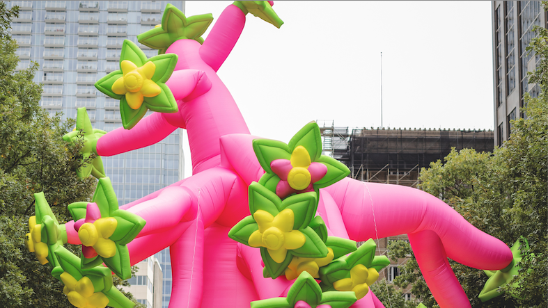pink, yellow, and green 50 ft inflatable tree 