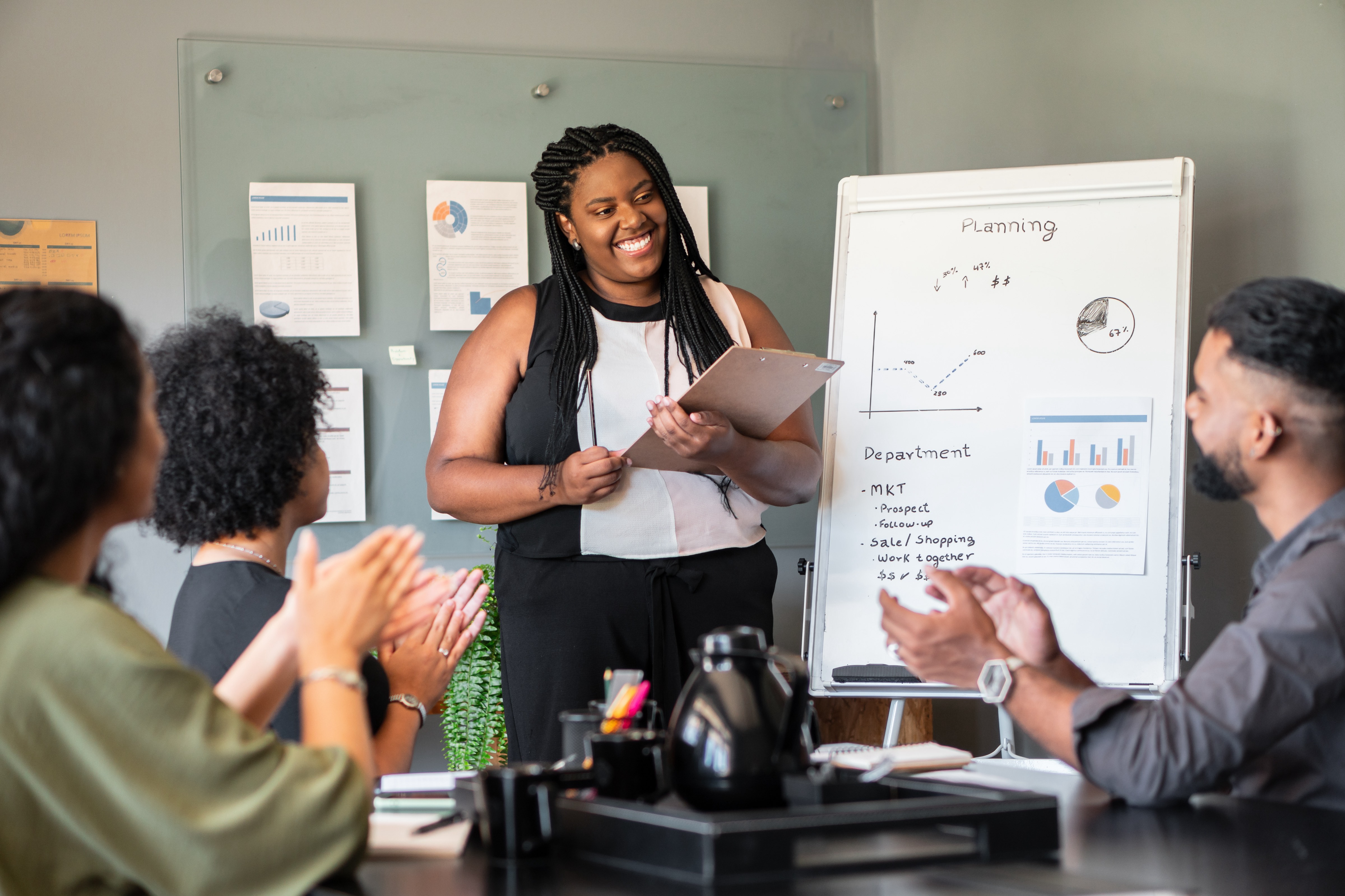 woman giving flipchart presentation in the office