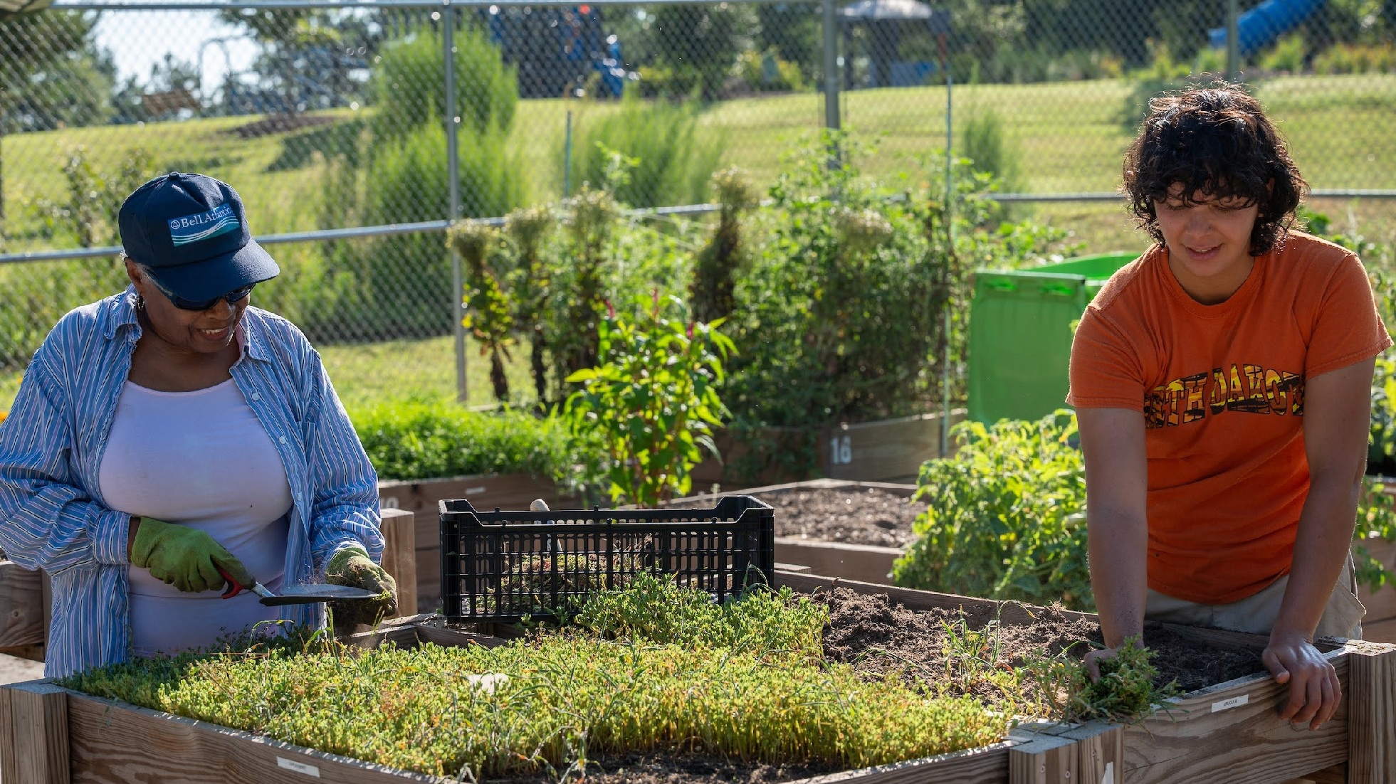two people in a garden