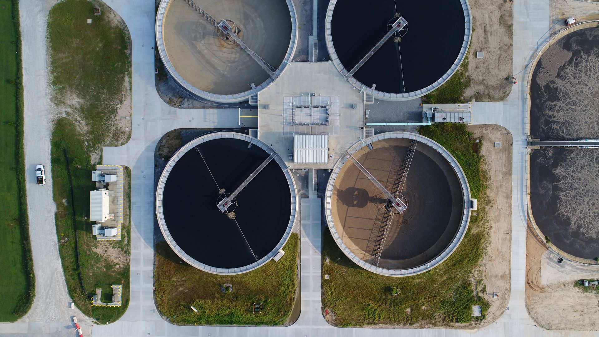 Ariel picture of wastewater clarifiers 