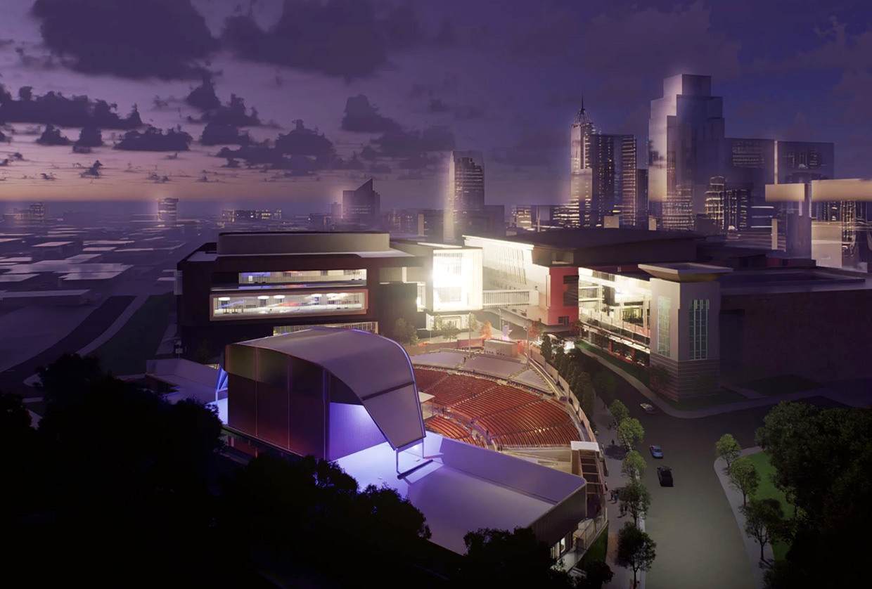 Aerial view of an amphitheater in a city