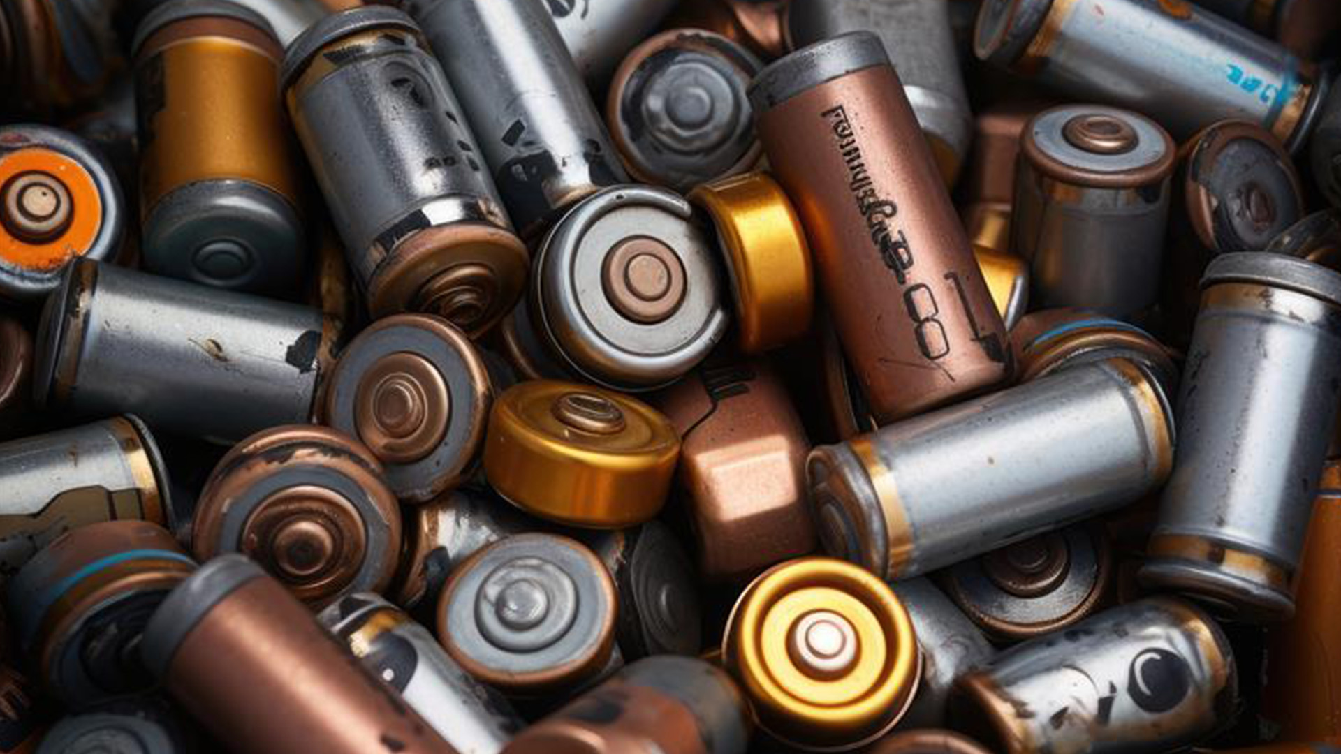 close up of a pile of cylinder lithium batteries