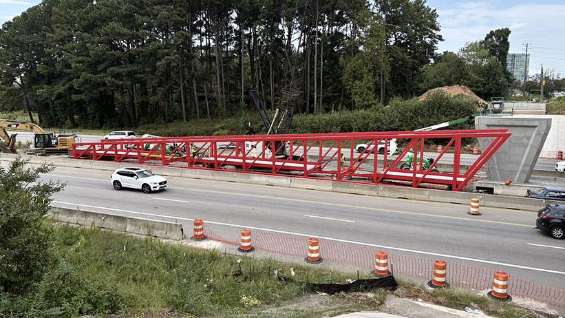 red pedestrian bridge