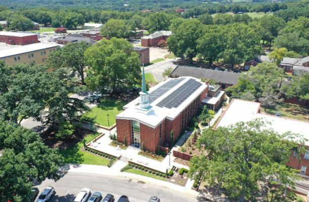 Solar panels on the chapel at Dix Park
