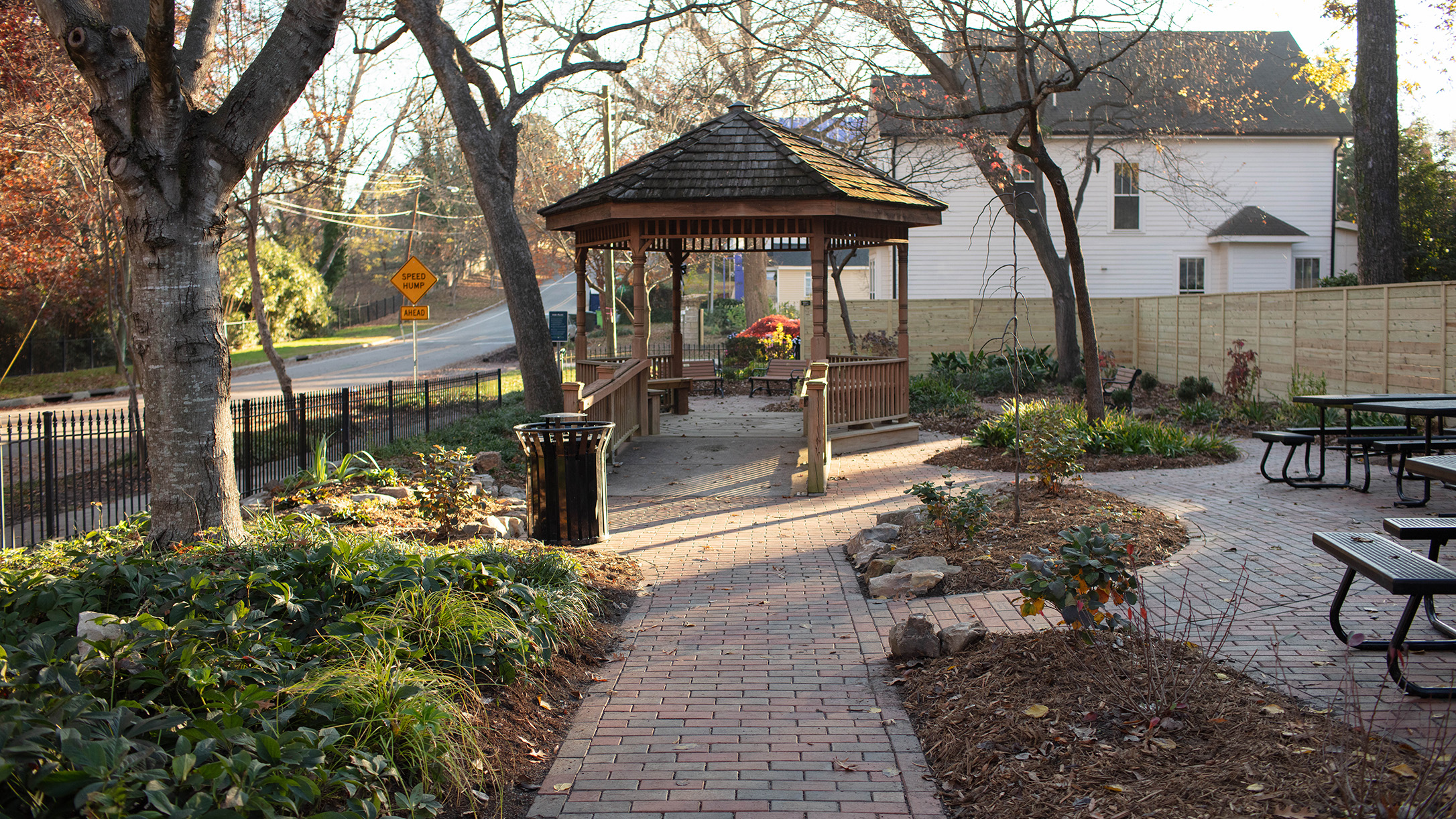 garden path leading to gazebo