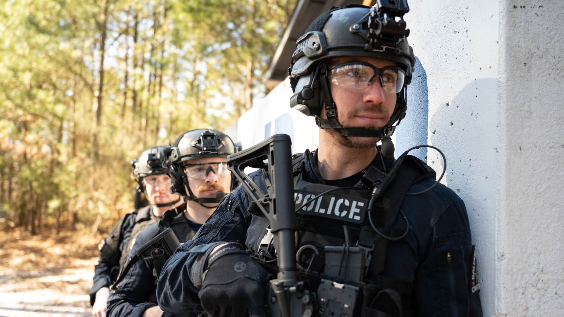 Police academy recruits in training