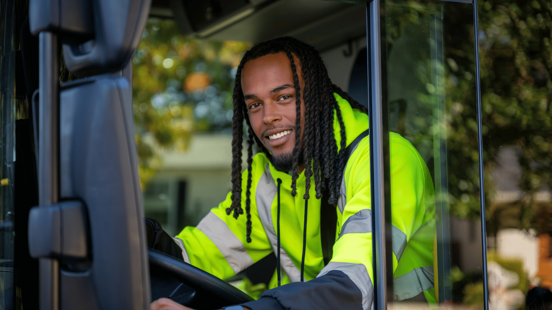Solid Waste Driver behind the wheel.