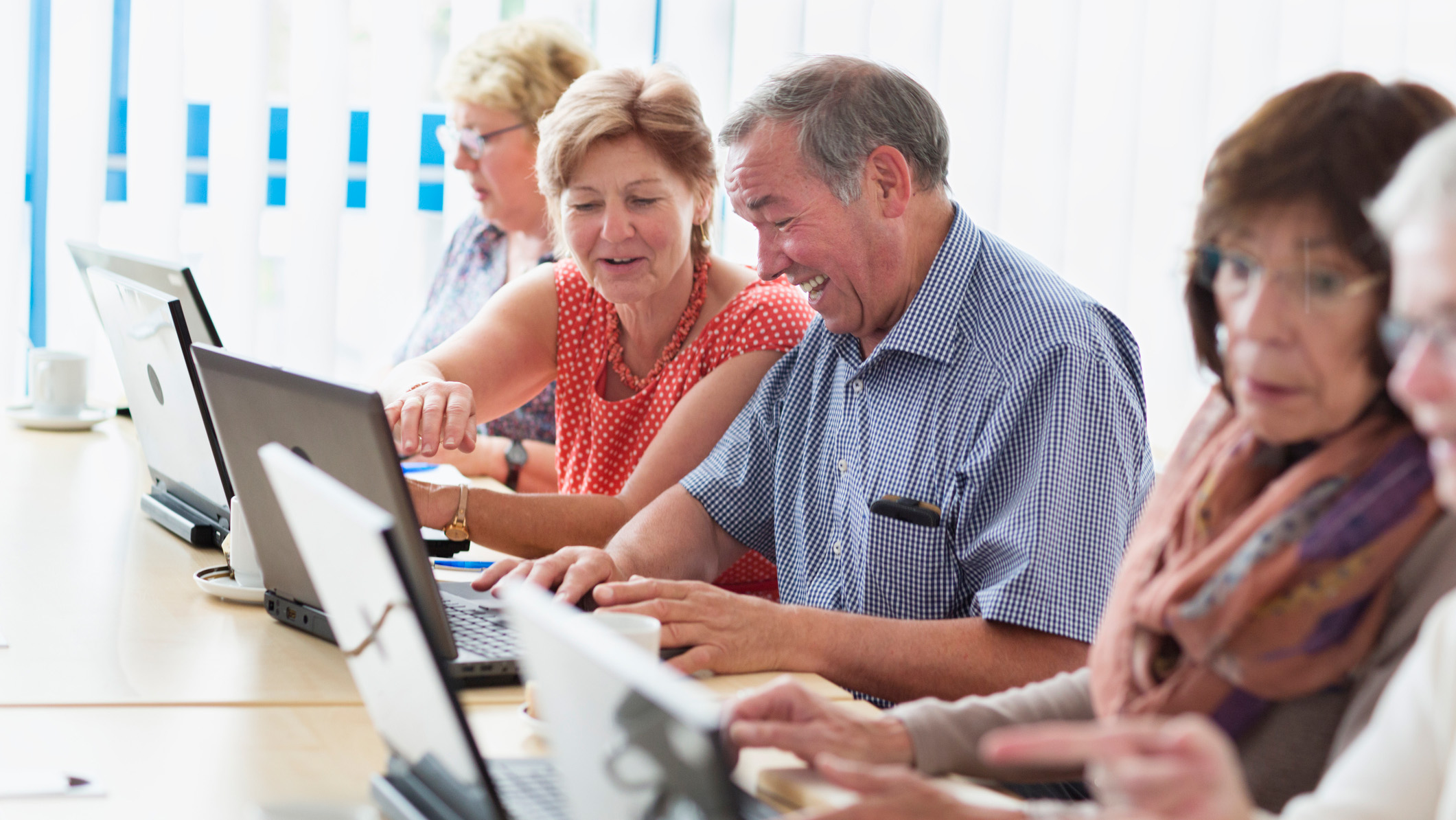 a group of adults working on laptop computers