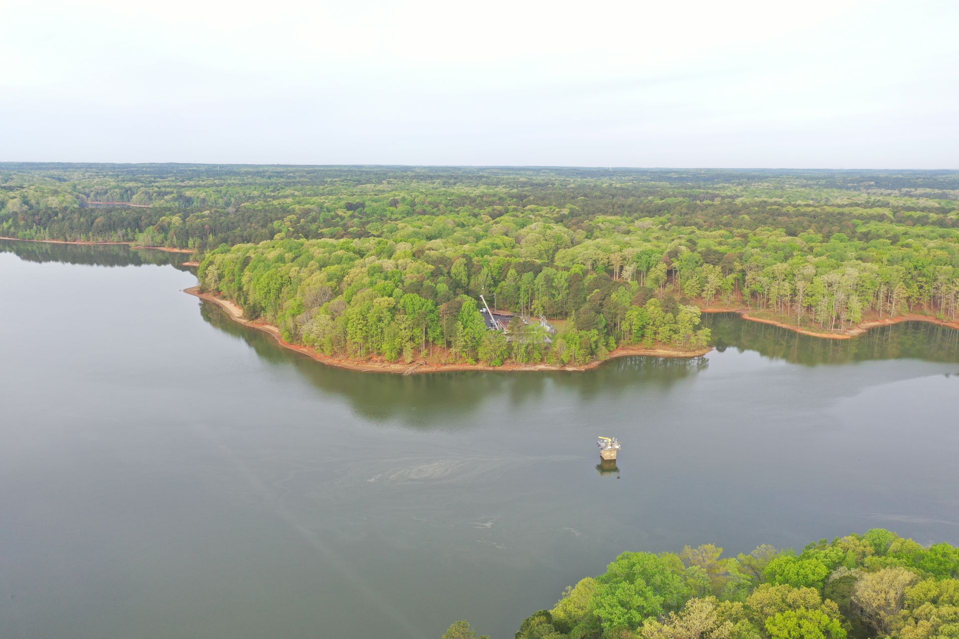 drone picture of Falls Lake during drought 