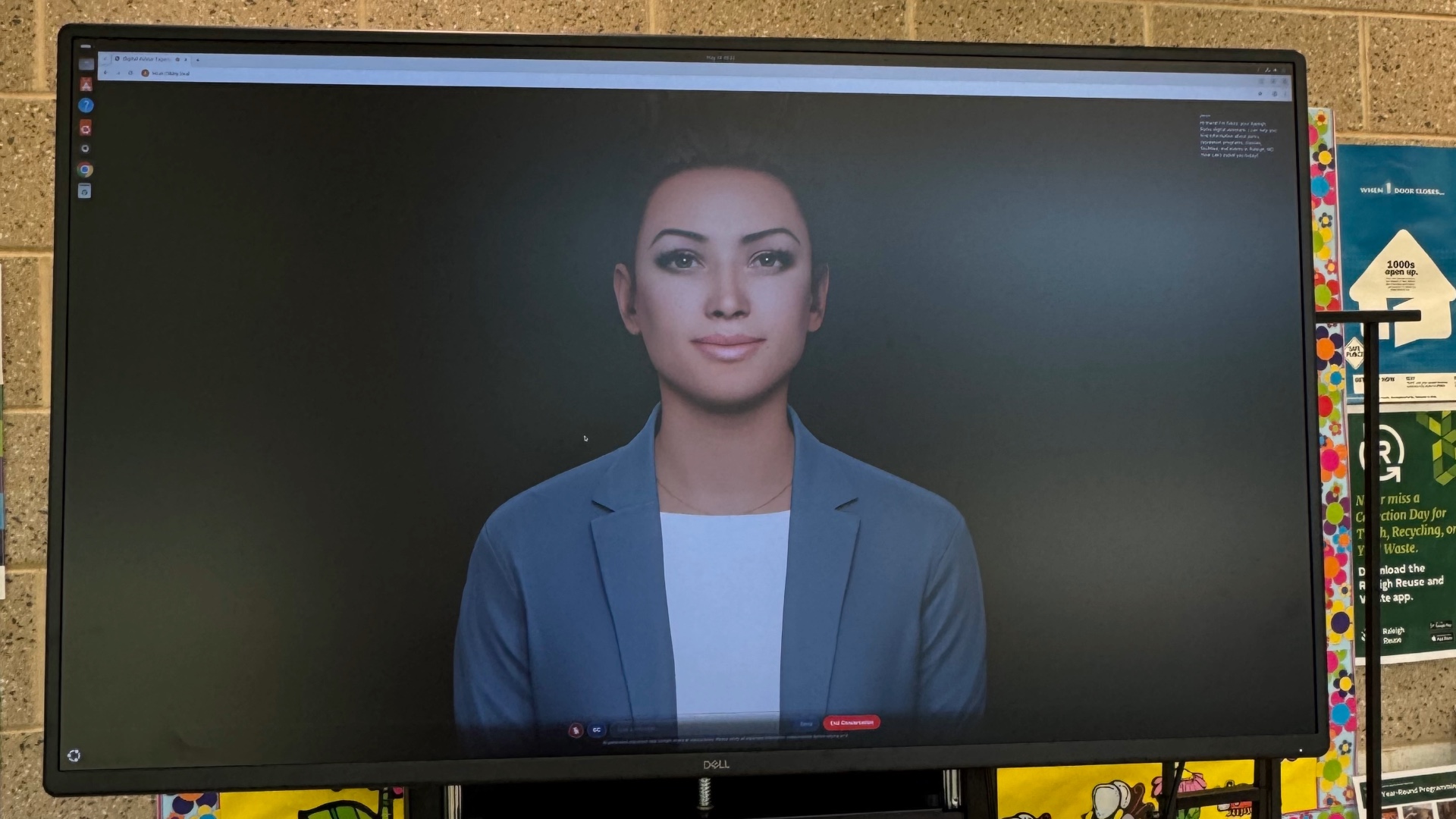 Computer monitor screen displaying digital avatar of a person
