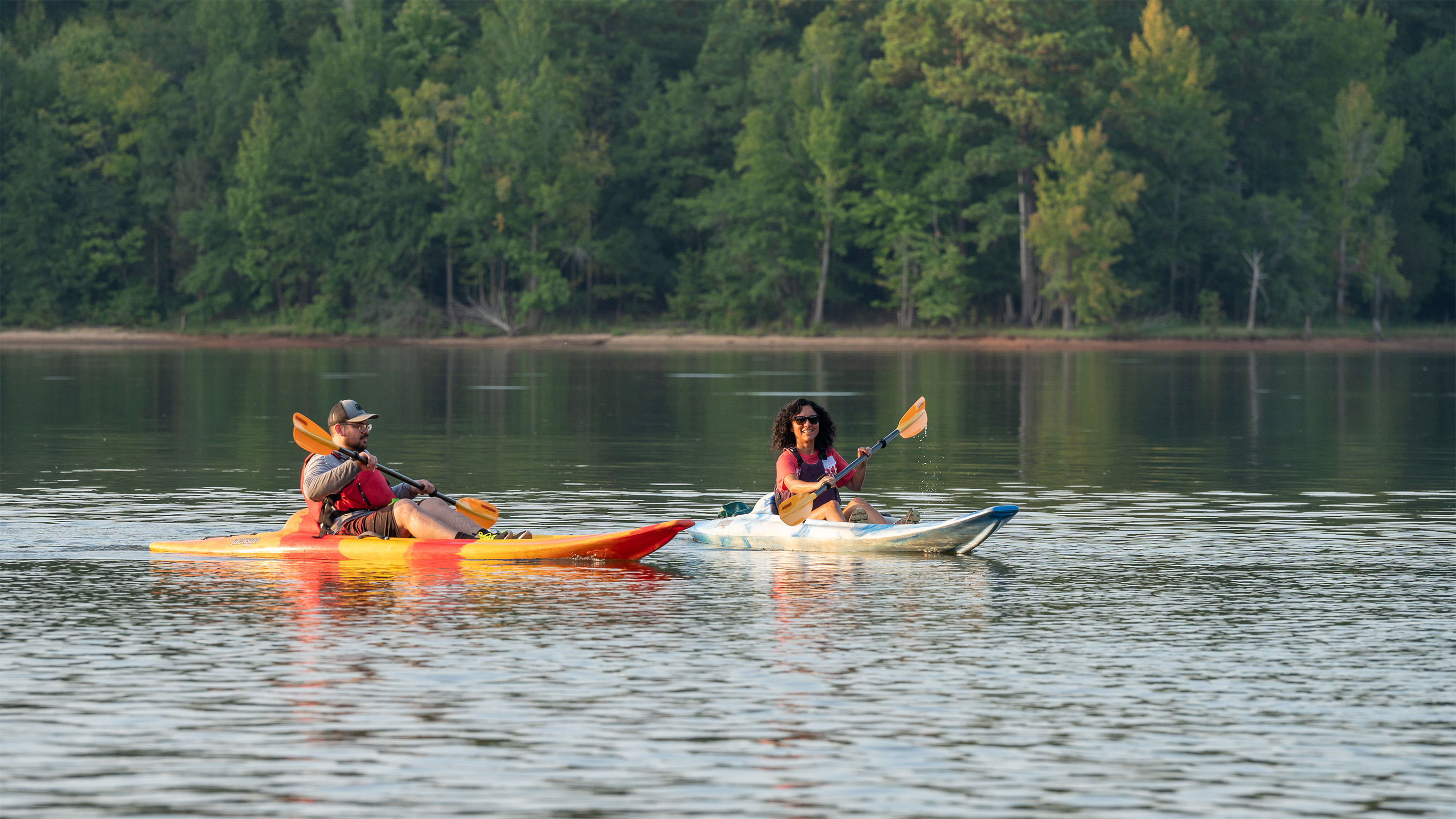two people on kayaks at Falls Lake