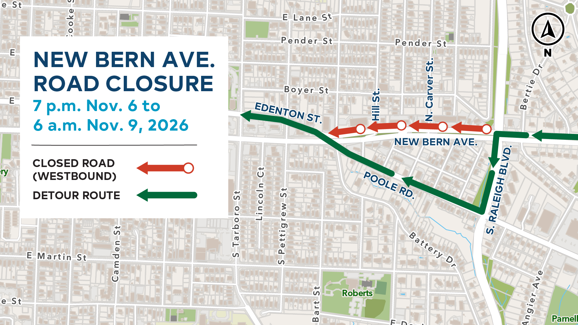 detour map of new bern avenue