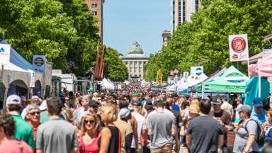 Festival goers in downtown Raleigh at Brewgaloo beer festival