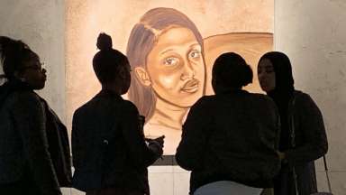 People looking at Artist Telvin Wallace's exhibition at Block Gallery in 2019