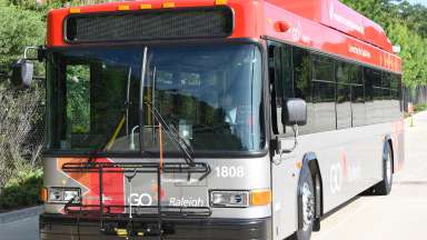 front of a GoRaleigh bus parked