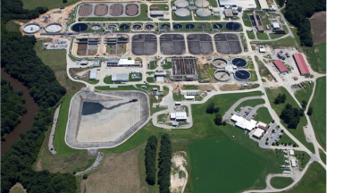 Aerial shot of wastewater treatment plant