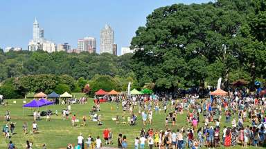Aerial view of special event at Dorothea Dix Park
