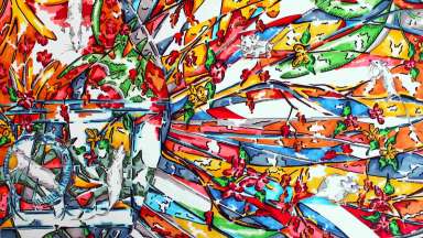 Fragmented abstracted image of mice in a wheel