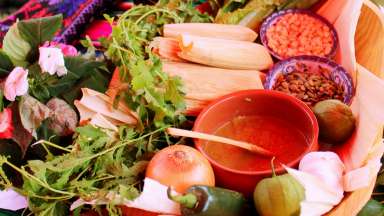 Spread of cultural food including tamales