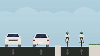rendering of a multi use path on a typical two-way street.