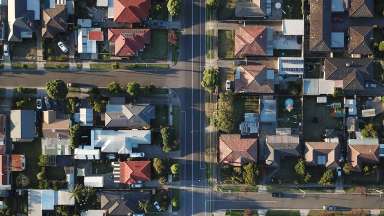 aerial view of neighborhood block