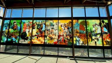 Colorful window art mural