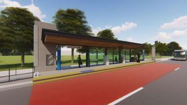 Rendering of a BRT Station with dedicated bus lane