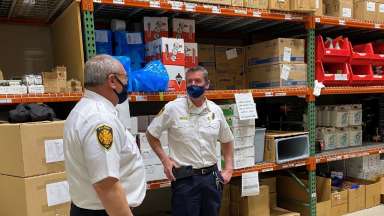 Assistant Fire Chiefs visiting Fire Department warehouse