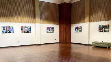 The gallery space in Sertoma Arts Center featuring artworks by Shawn Etheridge