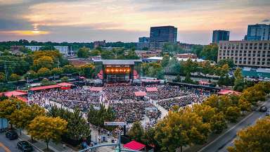 Ariel view of Red Hat Amphitheater during a concert.