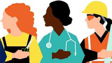 Cartoon of six women in different professions