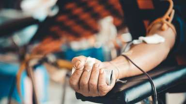 Photo of person's arm while donating blood