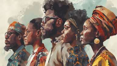 Black History Month colourful abstract illustration of Diverse representations of African-American across different fields
