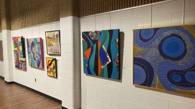 Fania Greenwood's artwork hangs in the Raleigh Room at Sertoma Arts Center