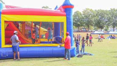 an inflatable bounce house at an event