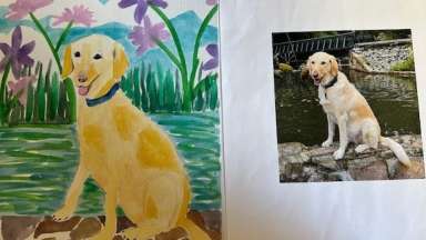 an image of a dog and a painting of the same dog