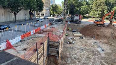 Image shows lagging wall along McDowell Street
