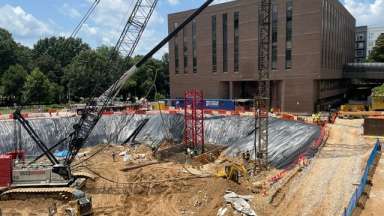 image show the City Hall construction site with Tower crane base